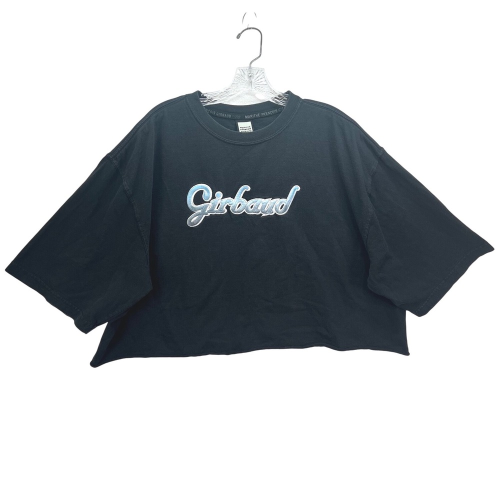 Vintage Girbaud Faded Black Cropped Embroidered Logo Hiphop Boxy T-Shirt XL